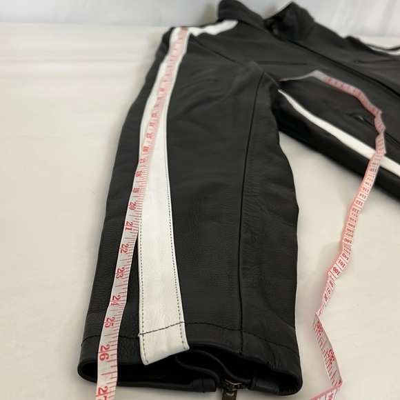 *CUSTOM* Mens Black Cafe Racer Leather Jacket With White Stripes Size L - Picture 8 of 15